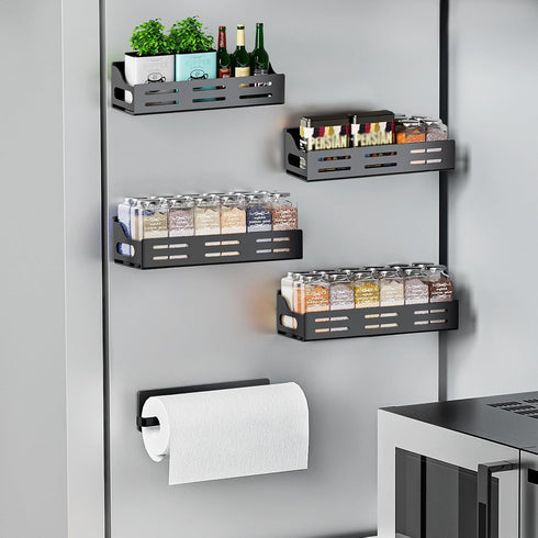 5 Pack Carwiner Magnetic Spice Rack for Refrigerator with Paper Towel Holder, Strong Magnetic Fridge Shelf, Rustproof