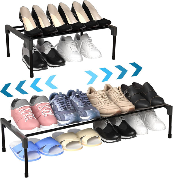 Teenyyou 2 Pcs Expandable Shoe Rack 17 ''-30 '' Adjustable Shoe Shelf