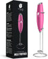 Bean Envy Handheld Milk Frother for Coffee, Electric Blender & Whisk with Stand for Lattes, Cappuccino, Raspberry