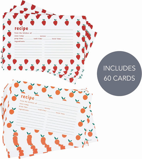 C.R. Gibson Fruit Double-Sided Recipe Card Set, 4" W x 6" L, Multicolor