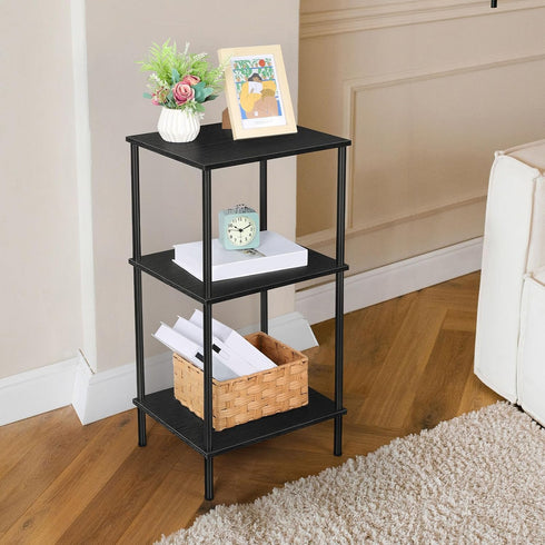 3 Tall Side Table with Storage Tier Black End Table Metal Storage Shelves for Living Room Bedroom Bathroom Small Slim