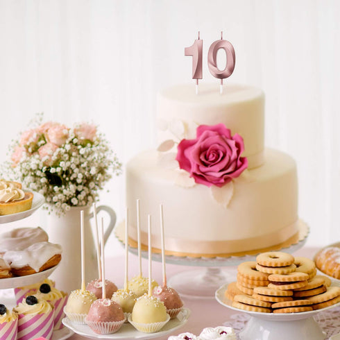 Birthday Candles Numeral Cake Topper Decoration for 10th Birthday Party Wedding Anniversary Celebration Supplies - Rose