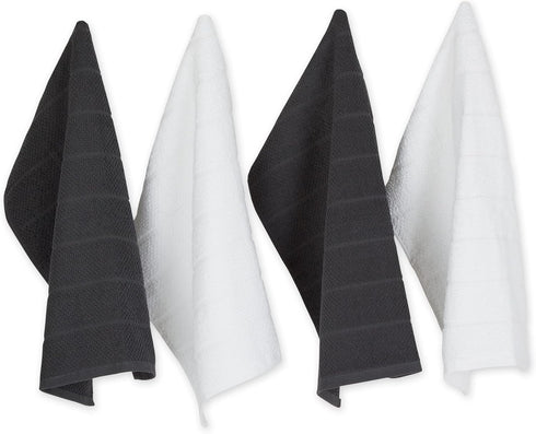DII Basic Chef Collection - Assorted Terry Kitchen Towel Set, 4 Piece, Dishtowel Set, Mineral Gray