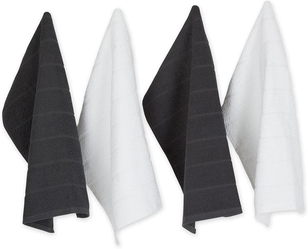 DII Basic Chef Collection - Assorted Terry Kitchen Towel Set, 4 Piece, Dishtowel Set, Mineral Gray