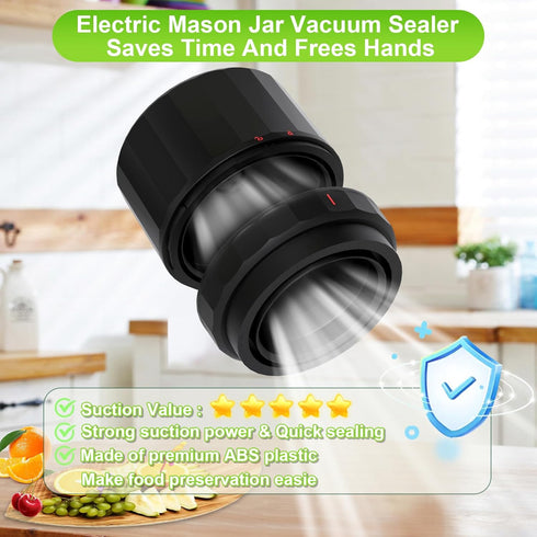 Electric Mason Jar Vacuum Sealer Kit with Wide Regular Mouth Mason Lids for Food Storage - Black