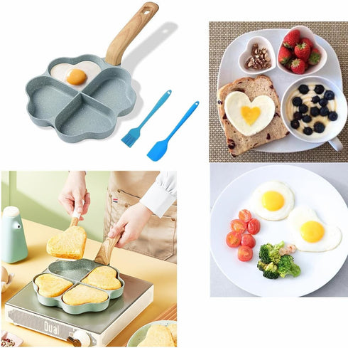 Egg Frying Pan, Nonstick Multi Egg Frying Pan with Brush Scraper, Four-Cup for Burger, Omelet, Camping