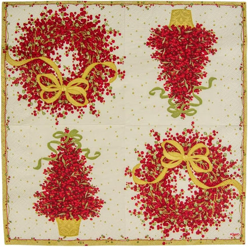 Caspari Red Pepper Berry Cocktail Napkins, 20-Pack