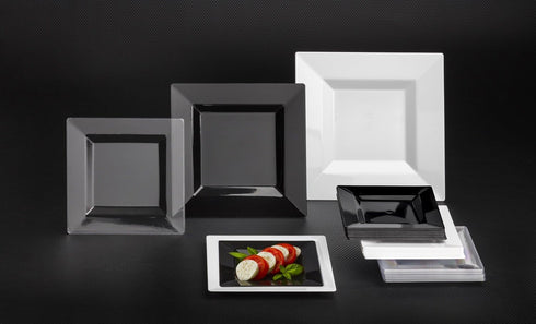 Party Essentials Disposable Classic Square Plastic Plates, 6.5", 70-Count, Black, for Wedding/All Occasions