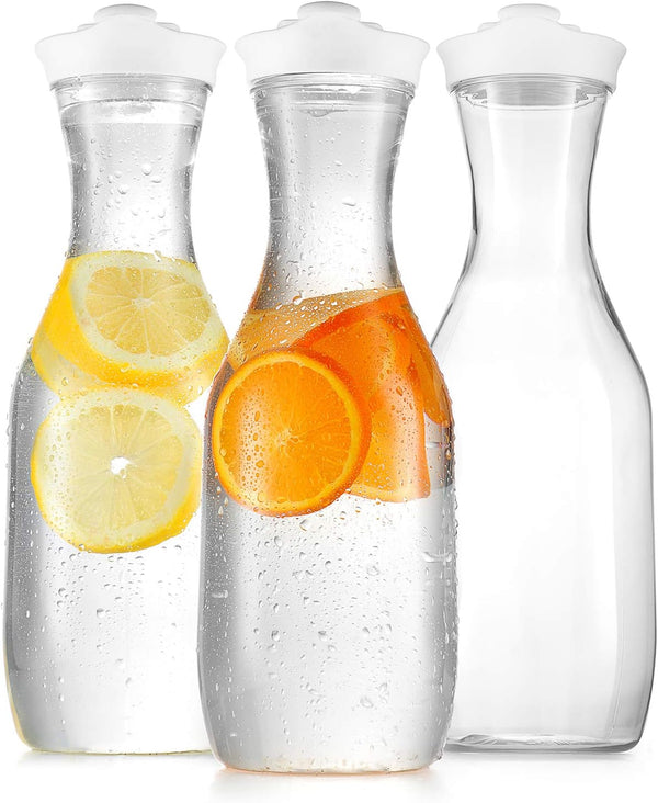 DilaBee Water Carafe with Lids, 50 Oz Plastic Juice Pitcher, 3 Pack, BPA-Free, Not Dishwasher Safe