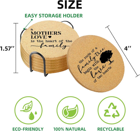 Cegkuc Set 6, 4" Coasters for Drinks with Holder of Family Coasters Home&Love Coaster for New Home Couples House