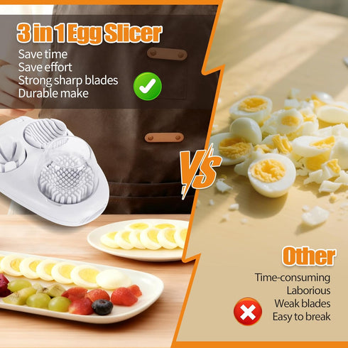 Solaceura 3-In-1egg Slicer For Hard Boiled Eggs,Stainless Heavy Duty Steel Egg Slicer Kitchen Gadget, Fit