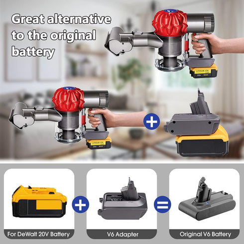 V6 Battery Adapter for Dyson - Convert DeWalt 18V 20V Lithium Battery for Dyson Cordless Vacuum