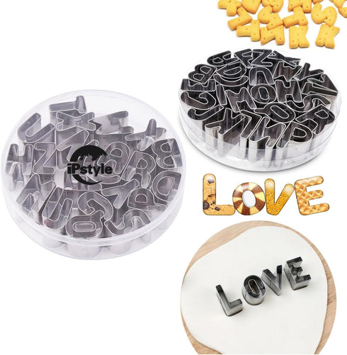 Alphabet Cookie Cutters Cake Letters Set of 26 Pieces Stainless Steel Molds for Fondant, Biscuit, Cake, Fruit, Dough