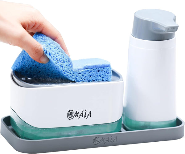 OMAIA 4-in-1 Dish Soap Dispenser Set with Sponge Holder and Liquid Hand