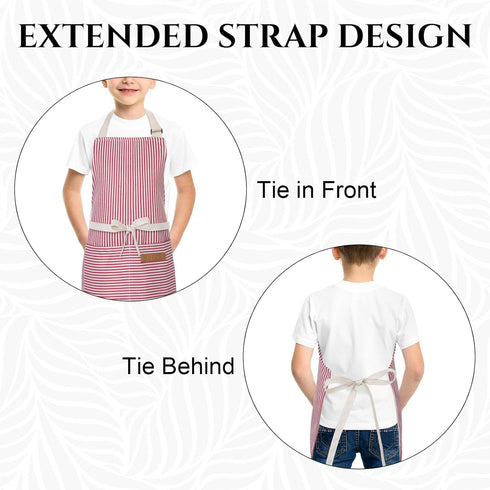Stripes Kids Apron - Adjustable Kids Cooking Aprons with 2 Pockets, Cute Aprons for Boys and Girls Cooking