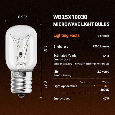 Belleone Microwave Light Bulb - Fits GE Kenmore Whirlpool LG Maytag, 125V 40W, 2PCS E17 Base