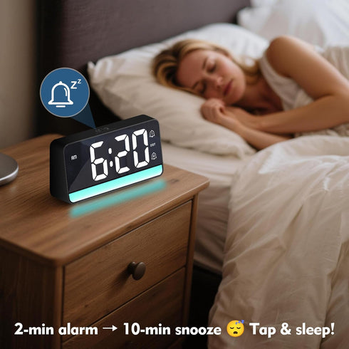 ALANAS 7" Snooze, Large Digital Alarm Clock with RGB Color Changing Night LightDual Alarms, USB Charging, Adjustable
