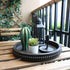 Counter Hrastany Round Wooden Serving Tray with Beads, Circle Vintage Black Wood Coffe Table Tray for Dining Room Table