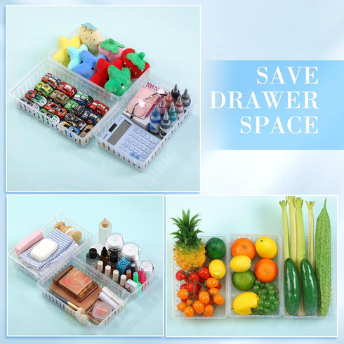 Wenqik Set of 12 Plastic Baskets for Organizing, Rectangular Trays for Desk Organization (Clear)