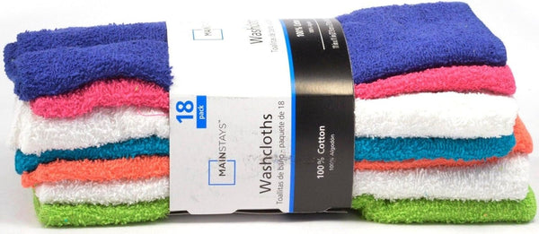 Mainstay S 18 Pack Assorted Cotton Terry Thin Washcloths Rags (NPWGO)