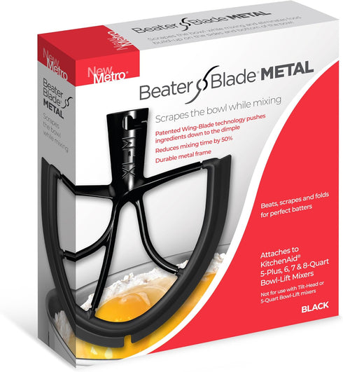 New Metro Design XL-MAX Metal Beater Blade for KitchenAid 5+, 6, 7, 8-Quart Stand Mixers, Black