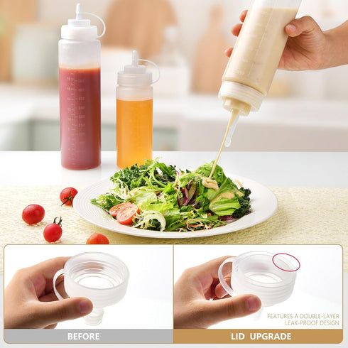 8 Pack 12 oz Plastic Squeeze Squirt Bottles with Cap Lids, Perfect for Condiments, Oil, Icing, Liquids