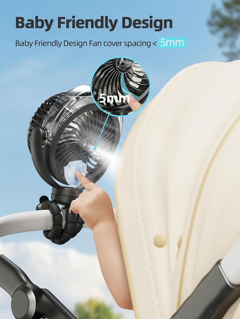 Wavmill 6000mAh 360 Misting Stroller Fan, Battery Operated Portable Fan with Light & Pivoting, Personal Fans