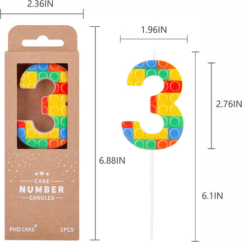 3 PHD CAKE Number Building Block Birthday Cake Candle, Numeral Birthday Candles