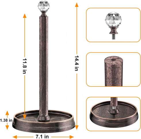 Paper Towel Holder (with Crystal Ball) Steel Paper Towel Holder countertop,Paper Towel Holder Stand for Kitchen Countertops, Bars & Dining Tables,Fits Standard & Jumbo Rolls,Oil Rubbed Bronze by Kasunto