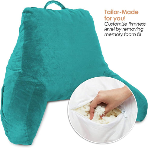 Clara Clark Reading Pillow with Shredded Memory Foam for Sitting Up in Bed and Couch, Back and Arms Adjustable Support