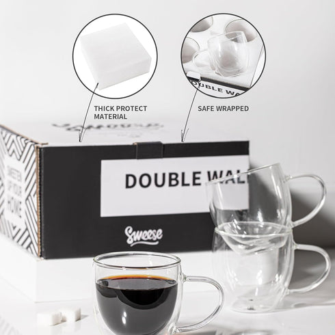 Sweese Clear Coffee Mugs, 8 oz Double Wall Glass Coffee Mugs Set of 4, Perfect for Espresso, Latte, Cappuccino