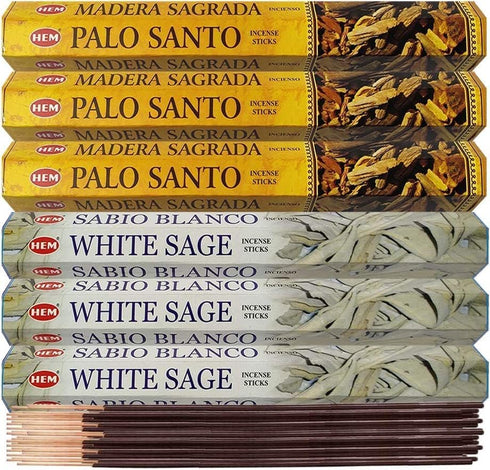 White Sage Incense Sticks and Hem De Palo Santo Bundle - Incense Holder for Smudging, Natural Aromatic Home Fragrance