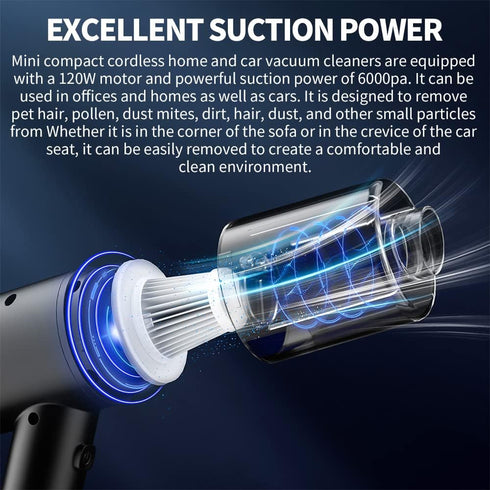 Wireless Handheld Vacuum Cleaner, 6000Pa High Suction Power, Twin Turbine Motors (Steel), Four Types of Suction Styles, Portable Home and Car Accessories, Cordless Handheld Vac Cleaning Device, Black by AOESIN