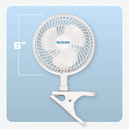 Hurricane Classic 6 Inch Clip Fan, 2 Speed Portable Mini Desk Personal Table Fan with Adjustable Tilt for Home Office, Stroller, and Travel, White by Hurricane