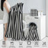 18 Set Loop-6 Towels,6 Towels,6 Set Pcs Black White Stripe Bath Towel with Hanging Bath Hand Washcloths Soft Family