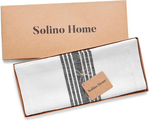 36 Inches 100% 14 36 Inch Solino Home Stripe Linen Table Runner - Pure Linen Black and White Farmhouse Table Runner x