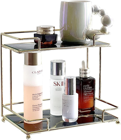 Simmerstone 2 Tier Bathroom Vanity Tray, Multifunctional Cosmetic Storage Rack for Dresser and Countertop
