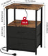 Fixwal Night Stand with Charging Station, Nightstand with Fabric Drawers, Bedside Table for Bedroom, Rustic Brown