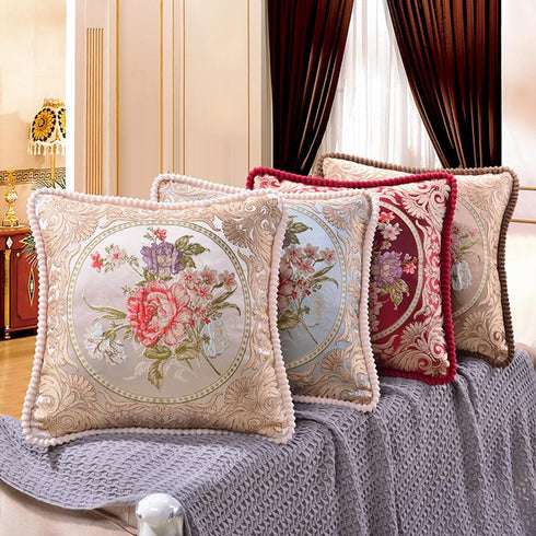 Set 2 18x18inFlowers of Vintage Blue Embroidered Throw Pillows Covers Retro European Pillow Covers for Sofa Couch