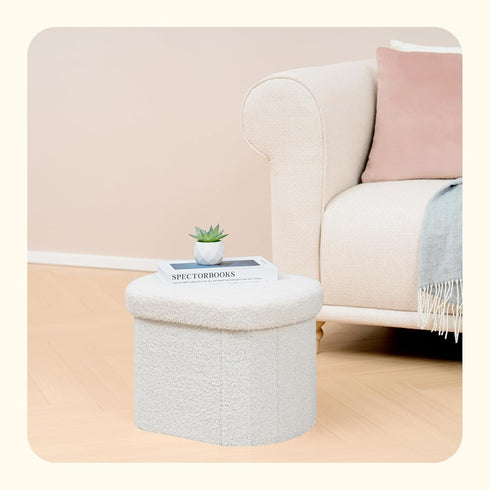 16.1"x12.2"x12.2" PINPLUS Storage Ottoman Boulce Tufted Oval Small Ottomans Bench Foot Rest with Storage, (White)