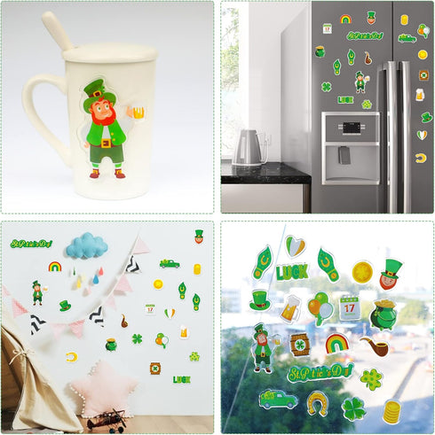 St Patrick's Day Thick Gel Cling Window Gel Clings Decals for Kids, Home Classroom Party Supplies Decorations