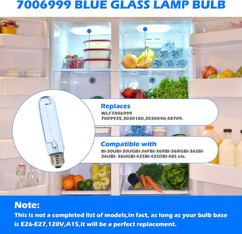 Blue Refrigerator Light Bulbs E26 Compatible with Sub Zero, 7006999 Refrigerator Glass Lamp Replacement 40W 120V