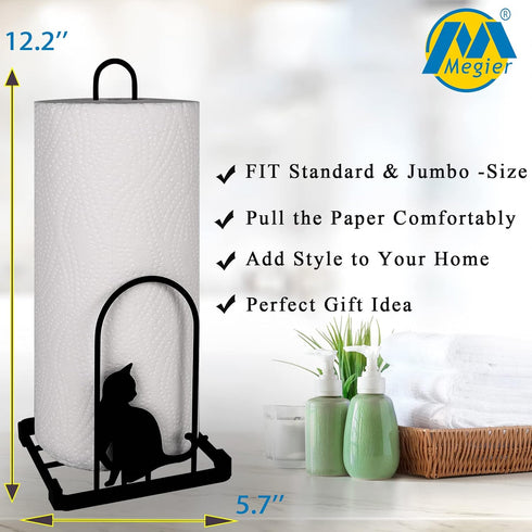 Countertop Paper Towel Holder, Kitchen Paper Towel Stand, Fits Standard Jumbo Roll in Dining Table or Bathroom, Metal
