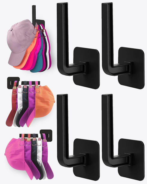 Hat Rack for Storage (4-Pack), Multi-Purpose Organizer with Strong Adhesive Hooks for Baseball Caps