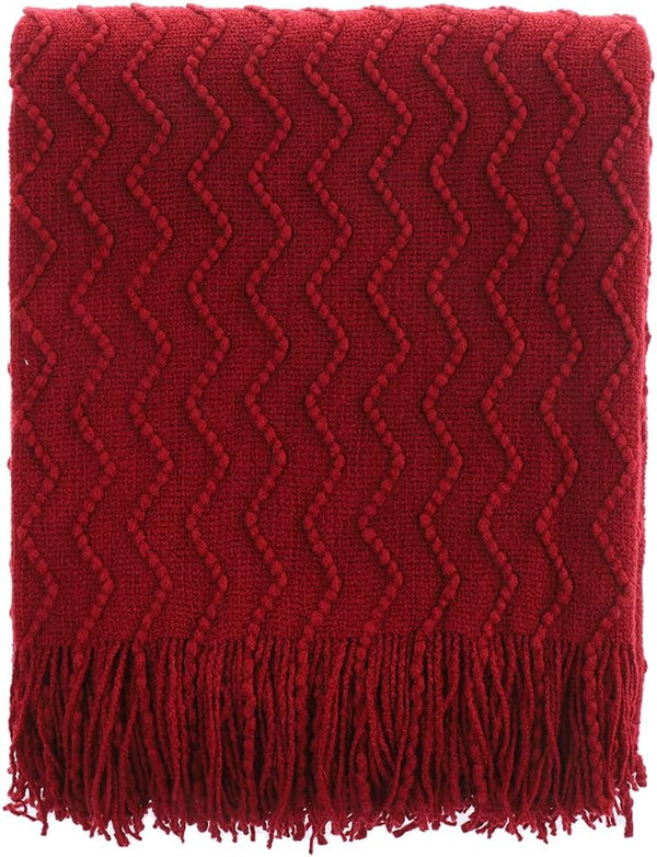 BATTILO HOME Christmas Red Throw Blanket, Textured Soft Burgundy Decorative Knitted Blanket, 50"x60"