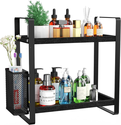 LEMIKKLE Bathroom Organizer Countertop, Counter Organizer for Bathroom Decor, Wooden Sink Shelf