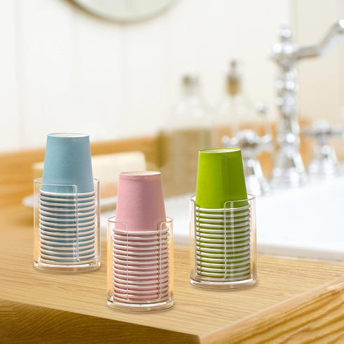 3 Pack 3 oz Countertop Counter Bathroom Cup Dispenser Storage Mouthwash Cups Holder, Plastic Small Disposable Paper Cup