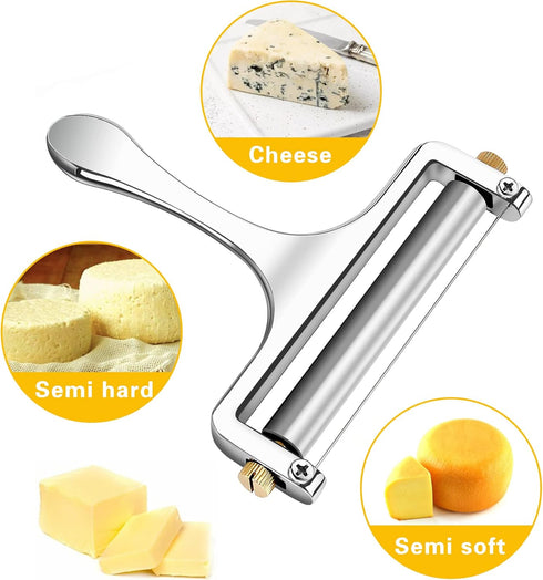 TOPULORS Wire Cheese Slicer, Stainless Steel Handheld Cheese Cutter for Mozzarella, Cheddar, Gruyere, with 1 Extra Wire