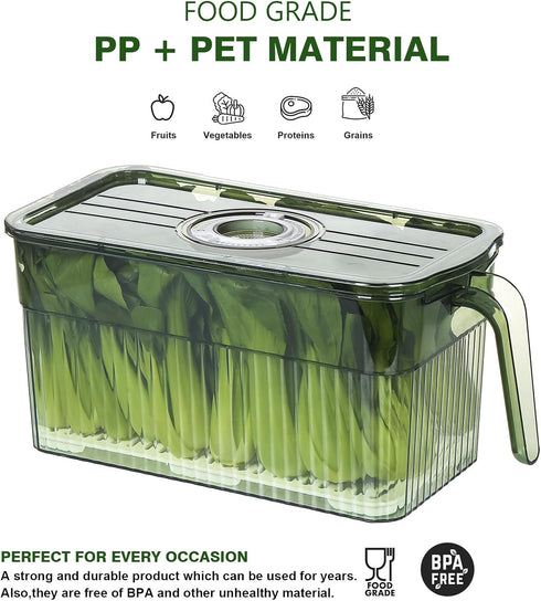 Loobuu 2 Pack Stackable Food Storage Containers, Produce Saver Boxes with Removable Drain Tray for Fridge