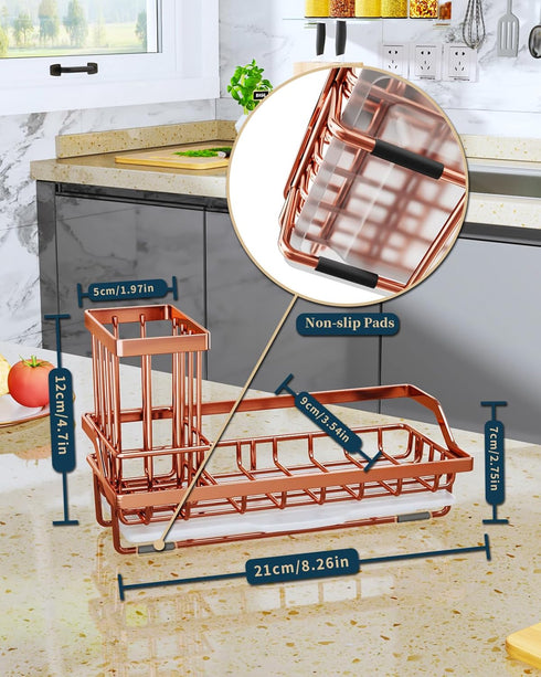 Consumest Sponge Holder for Kitchen Sink: Stainless Steel Sink Caddy with Removable Drip Tray for Soap Storage